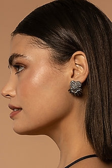 Gunmetal Glass Beaded Stud Earrings