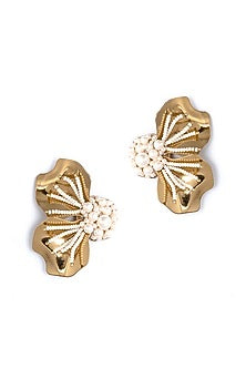 Gold Glass Beaded Stud Earrings