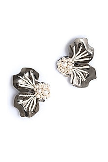 Gunmetal Glass Beaded Stud Earrings