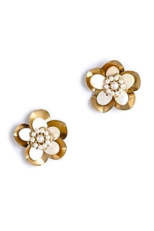 Gold Glass Beaded Stud Earrings
