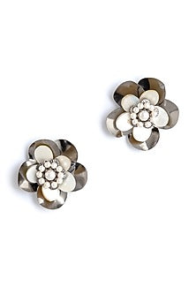 Gunmetal Glass Beaded Stud Earrings