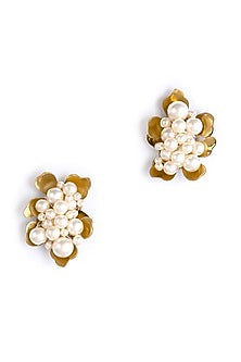 Gold Glass Beaded Stud Earrings