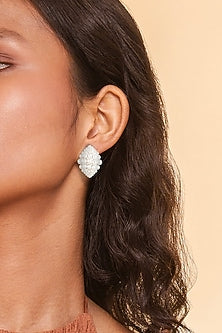 Ivory Glass Beaded Stud Earrings