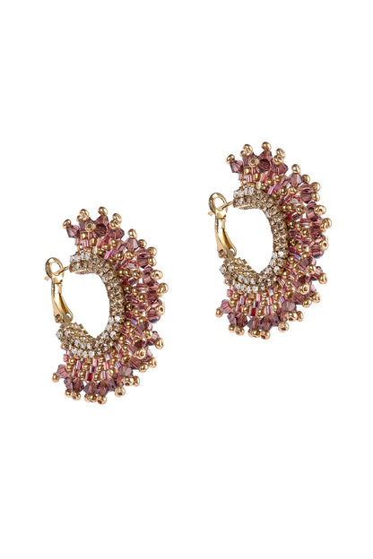 Amethyst Glass Beaded Hoop Earrings