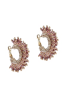 Amethyst Glass Beaded Hoop Earrings