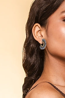Blue Glass Beaded Hoop Earrings