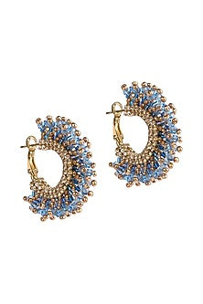 Blue Glass Beaded Hoop Earrings