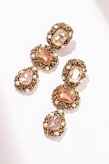 Multi-Colored Pastel Glass Beaded & Crystal Dangler Earrings