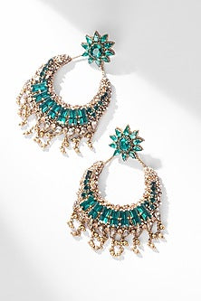 Green Glass Beaded & Glass Crystal Dangler Earrings