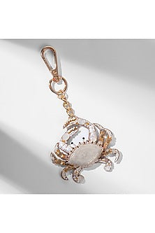 Ivory Glass Beaded Crab Bag Charm