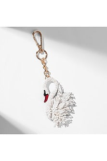 White Glass Beaded Swan Bag Charm