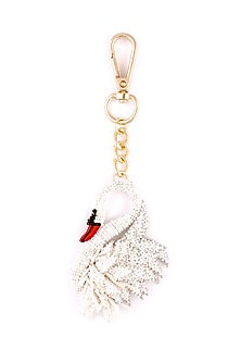 White Glass Beaded Swan Bag Charm
