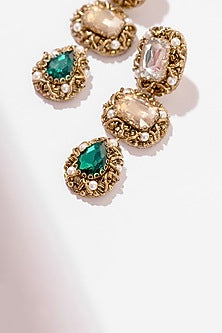 Green Hand Embroidered Dangler Earrings