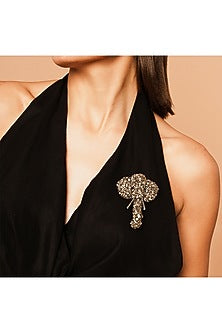 Gunmetal Glass Beaded Elephant Brooch