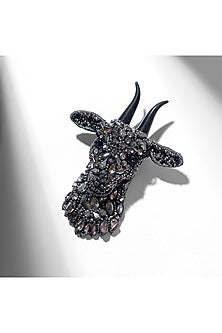 Gunmetal Glass Beaded Goat Brooch