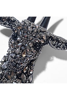Gunmetal Glass Beaded Goat Brooch