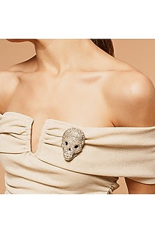 Silver Glass Beaded Skull Brooch