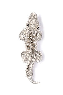 Silver Glass Beaded Alligator Brooch
