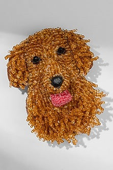 Golden Glass Beaded Retriever Brooch