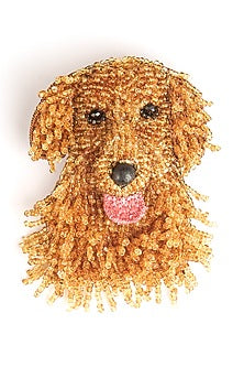 Golden Glass Beaded Retriever Brooch