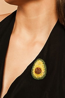 Green Glass Beaded Avocado Brooch