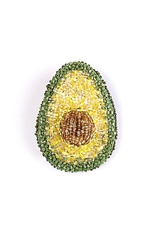 Green Glass Beaded Avocado Brooch
