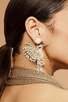 Ivory Glass Beaded Hummingbird Earrings