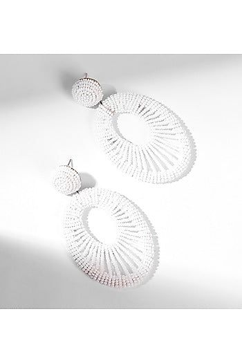 White Glass Beaded Dangler Earrings