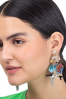 Multi-Colored Glass Beaded Mawcaw Tropical Dangler Earrings