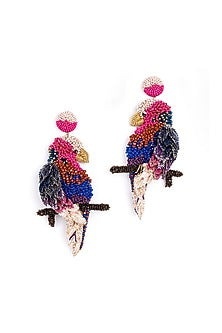Multi-Colored Glass Beaded Mawcaw Tropical Dangler Earrings