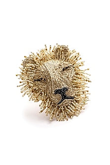Gold Glass Beaded Lion Brooch