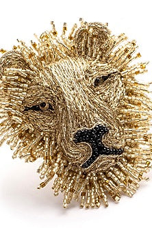 Gold Glass Beaded Lion Brooch
