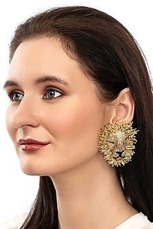 Gold Glass Beaded Lion Earrings