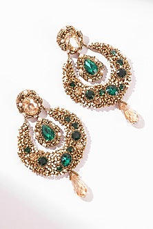 Green Glass Beaded & Glass Crystal Dangler Earrings