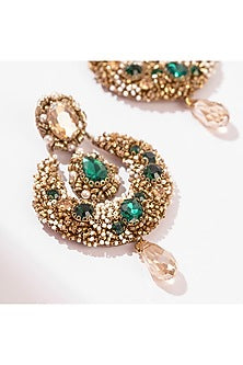 Green Glass Beaded & Glass Crystal Dangler Earrings