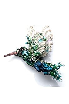Emerald Green Glass Beaded Hummingbird Brooch