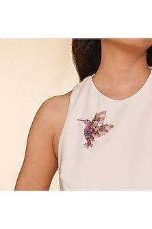 Fuchsia Glass Beaded Hummingbird Brooch