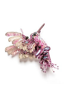 Fuchsia Glass Beaded Hummingbird Brooch