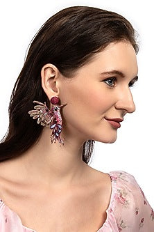 Fuchsia Glass Beaded Hummingbird Earrings