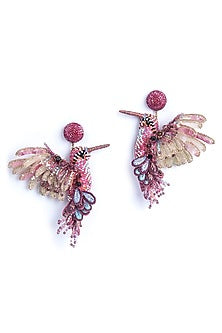 Fuchsia Glass Beaded Hummingbird Earrings