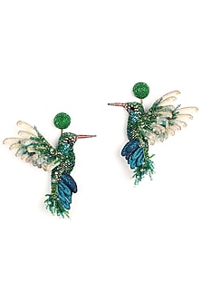 Emerald Green Glass Beaded Hummingbird Earrings