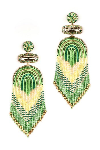 Lime Green Glass Beaded Dangler Earrings