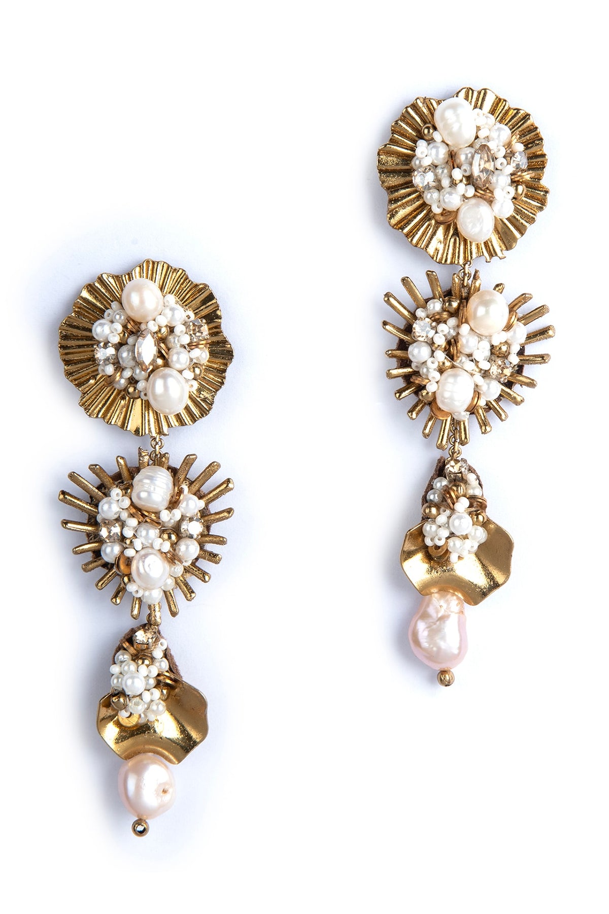 Gold Glass Beaded Dangler Earrings