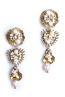 Gold Glass Beaded Dangler Earrings