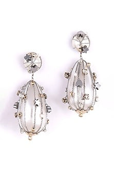 Silver Imitation Pearl & Beaded Dangler Earrings