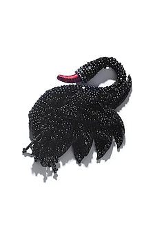 Black Glass Beaded Swan Brooch