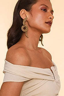 Gold Glass Beaded Boa Earrings