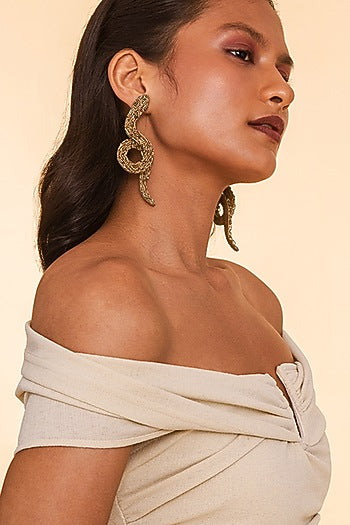 Gold Glass Beaded Boa Earrings