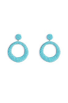 Blue Glass Beaded Hoop Earrings