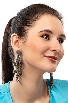 Olive Glass Beaded Alligator Earrings